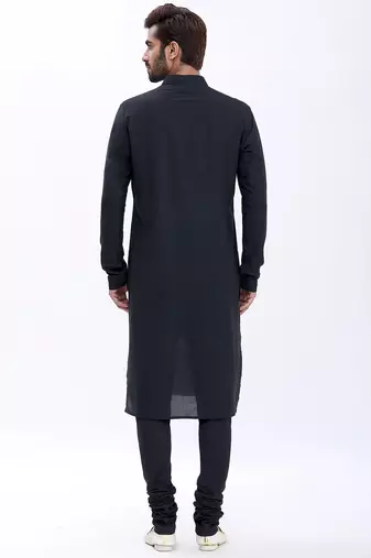 Elegant dark blue chanderi silk kurta with churidar pajama set