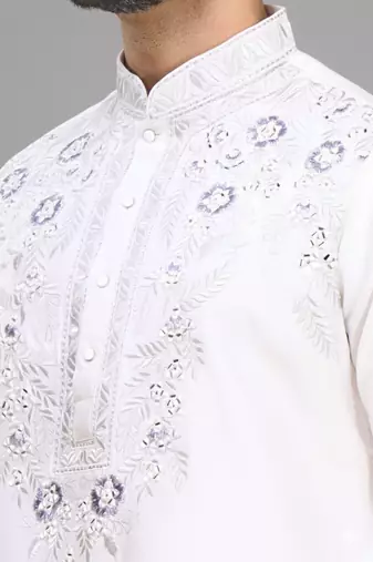 off white silk kurta patiala with thread embroidery