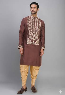 brown silk kurta patiala with heavy embroidery 1