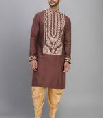 brown silk kurta patiala with heavy embroidery