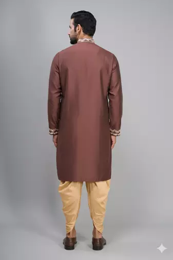 brown silk kurta patiala with heavy embroidery