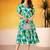 Beautiful Teal Green Flower Printed Silk Summer Wear Dress