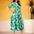 Beautiful Teal Green Flower Printed Silk Summer Wear Dress