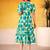 Beautiful Teal Green Flower Printed Silk Summer Wear Dress