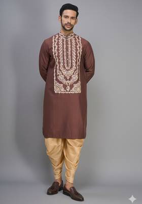 brown silk kurta patiala with heavy embroidery 3