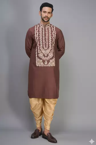 brown silk kurta patiala with heavy embroidery