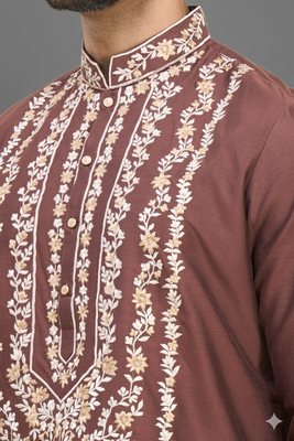 brown silk kurta patiala with heavy embroidery 4