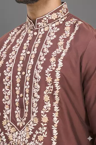 brown silk kurta patiala with heavy embroidery
