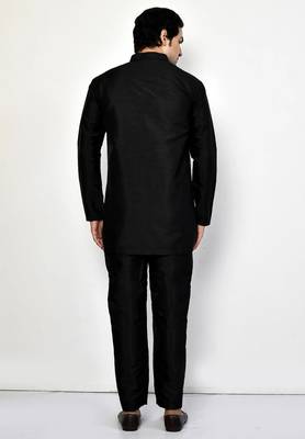 Elegant black raw silk short kurta with pants 4