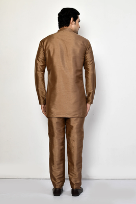 Elegant copper brown raw silk short kurta with pants 4