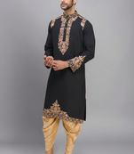 black embroidery work silk men’s kurta patiala set