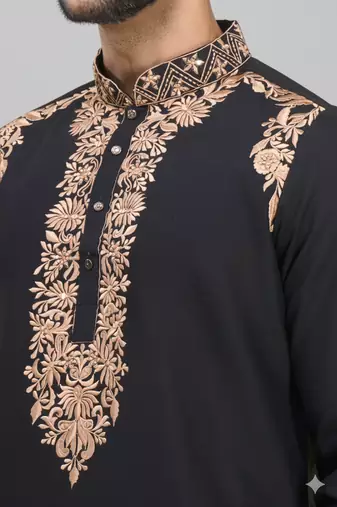 black embroidery work silk men’s kurta patiala set