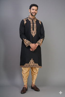 black embroidery work silk men’s kurta patiala set 3