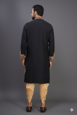 black embroidery work silk men’s kurta patiala set 4