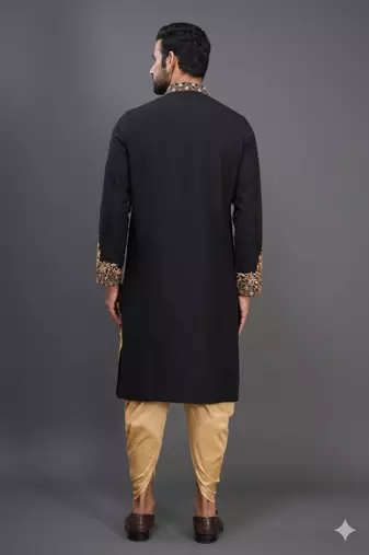 black embroidery work silk men’s kurta patiala set
