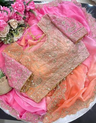 Light Pink Color embroidery sequence work sartin  Saree 4