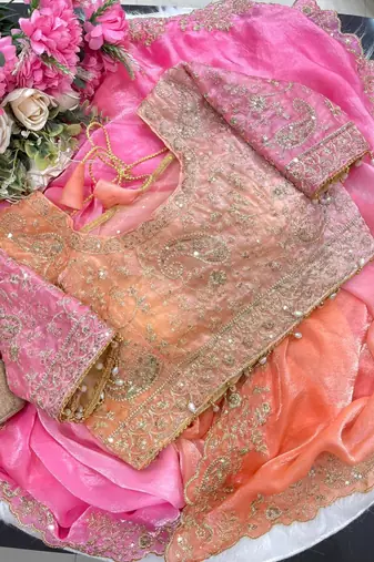 Light Pink Color embroidery sequence work sartin  Saree