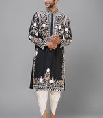 black embroidered silk men’s kurta patiala set