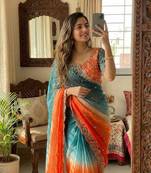 Orange Color embroidery sequence work sartin  Saree