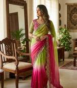 Pink Color embroidery sequence work sartin  Saree