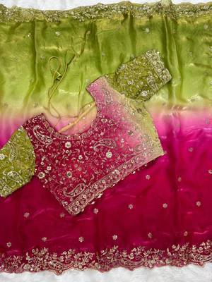 Pink Color embroidery sequence work sartin  Saree 3