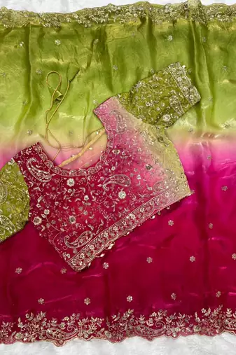 Pink Color embroidery sequence work sartin  Saree