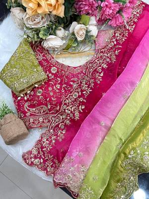 Pink Color embroidery sequence work sartin  Saree 4