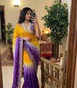 Purple Color embroidery sequence work sartin  Saree