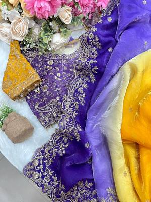 Purple Color embroidery sequence work sartin  Saree 3