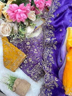 Purple Color embroidery sequence work sartin  Saree 4