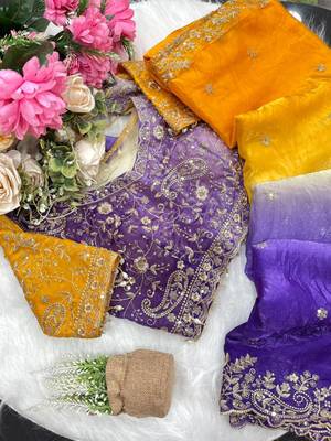 Purple Color embroidery sequence work sartin  Saree 5