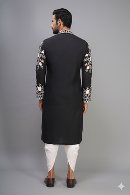 black embroidered silk men’s kurta patiala set 3