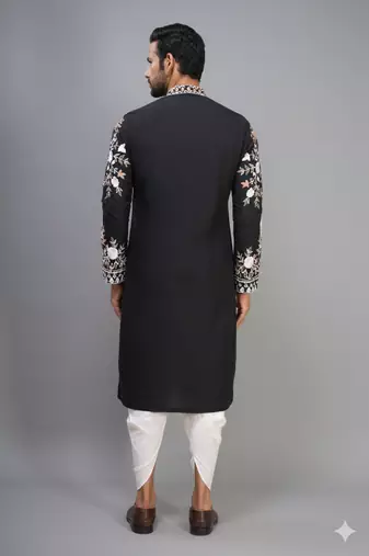 black embroidered silk men’s kurta patiala set