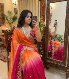 Rani Pink Color embroidery sequence work sartin  Saree