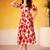 Lovable Red Floral Printed Silk Office Wear Dress