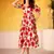 Lovable Red Floral Printed Silk Office Wear Dress