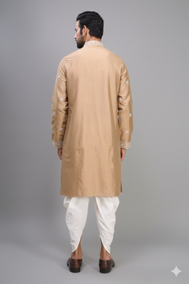 fawn embroidered silk men’s kurta patiala set 4