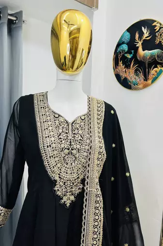 Black color faux georgette embroidery work long party wear gown