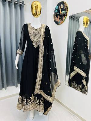 Black color faux georgette embroidery work long party wear gown 4