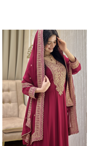 Rani color faux georgette embroidery work long party wear gown 2