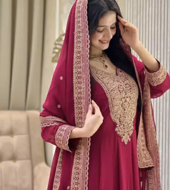 Rani color faux georgette embroidery work long party wear gown