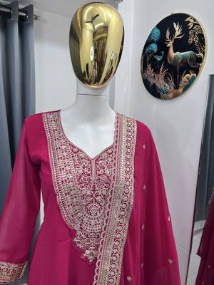 Rani color faux georgette embroidery work long party wear gown 3
