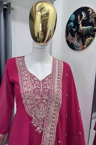 Rani color faux georgette embroidery work long party wear gown