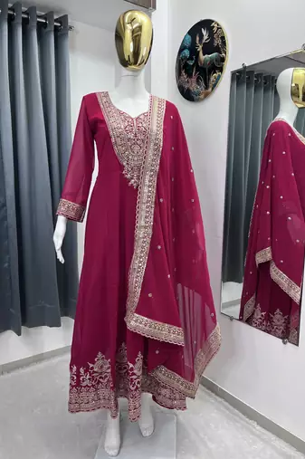 Rani color faux georgette embroidery work long party wear gown