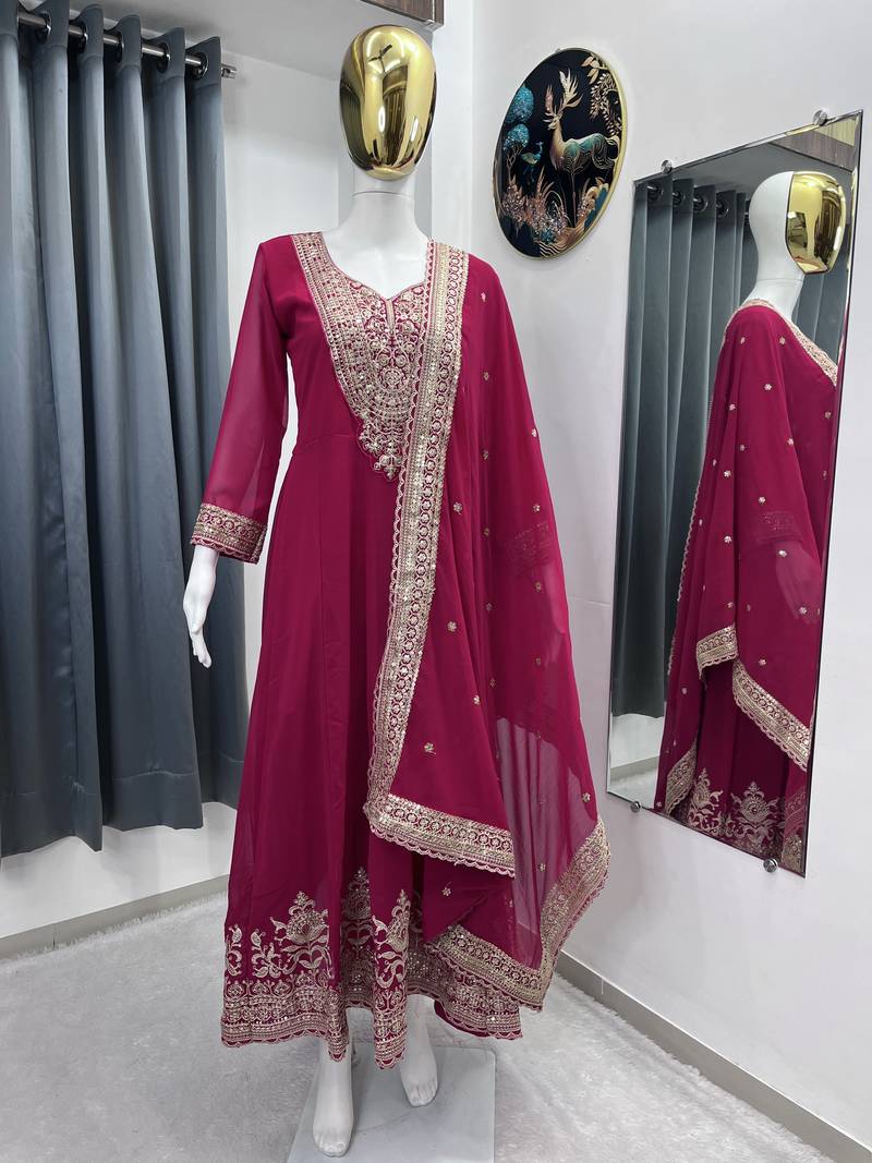 Rani color faux georgette embroidery work long party wear gown