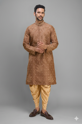 chiku embroidered silk men’s kurta patiala set 1
