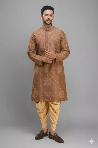 chiku embroidered silk men’s kurta patiala set