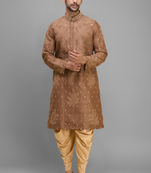 chiku embroidered silk men’s kurta patiala set