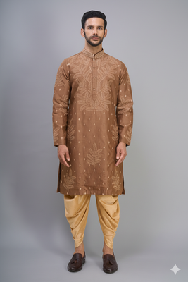 chiku embroidered silk men’s kurta patiala set 2