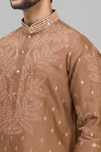 chiku embroidered silk men’s kurta patiala set